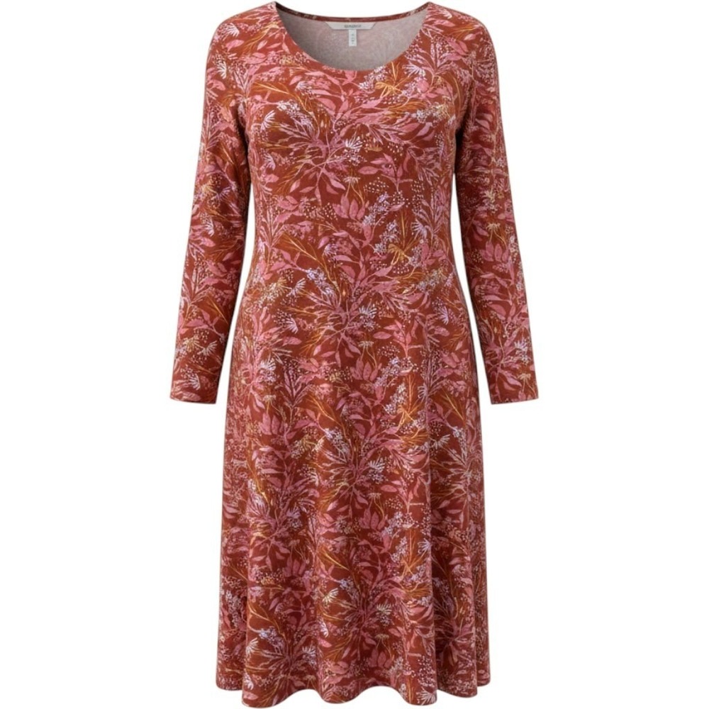 Garnet Hill Midi Dress Women Medium Terracotta Floral Tencel Lyocell 3/4 Sleeves